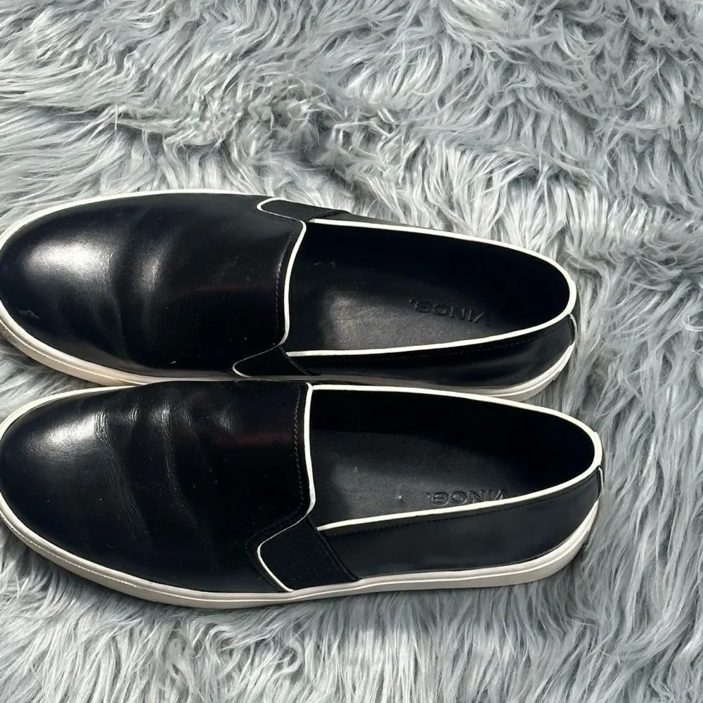 Vince Black Leather Slip-On Loafers